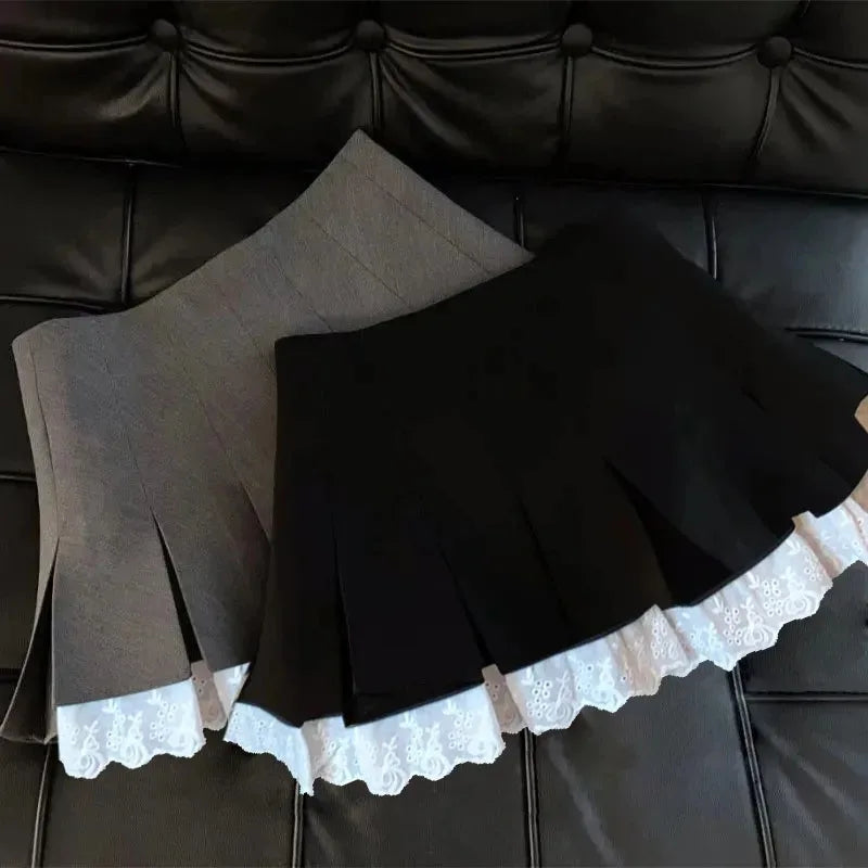 Ruffle Lace A-Line Mini Skirt – Slim Fit Pleated Skirt for Women