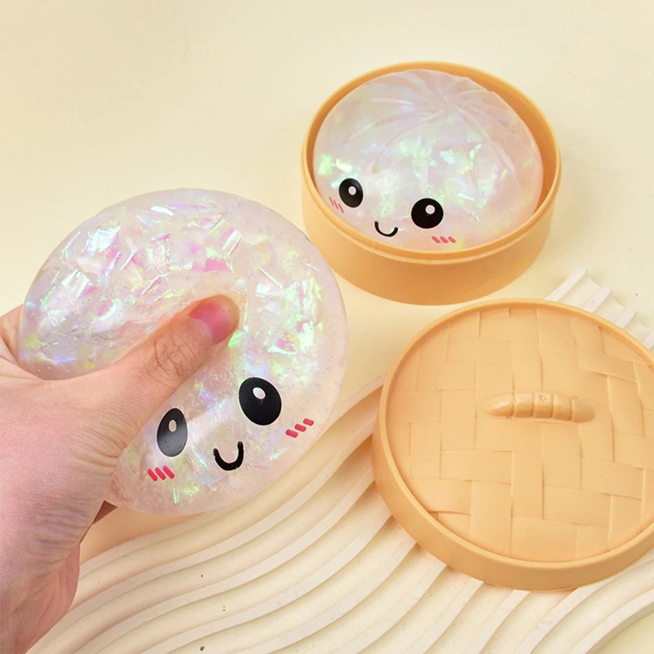 Giant Squishy Dumpling Stress Toy — Soft TPR with Bamboo Steamer
