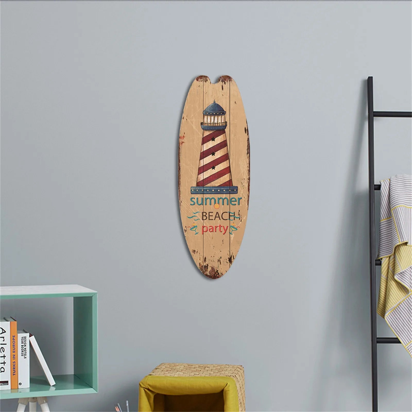 Vintage Wooden Surfboard Wall Sign — Coastal Beach Décor