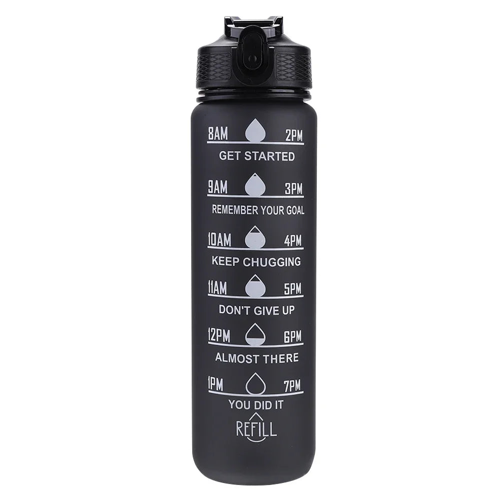 1L Motivational Sports Water Bottle with Straw & Time Scale — BPA-Free, Leakproof